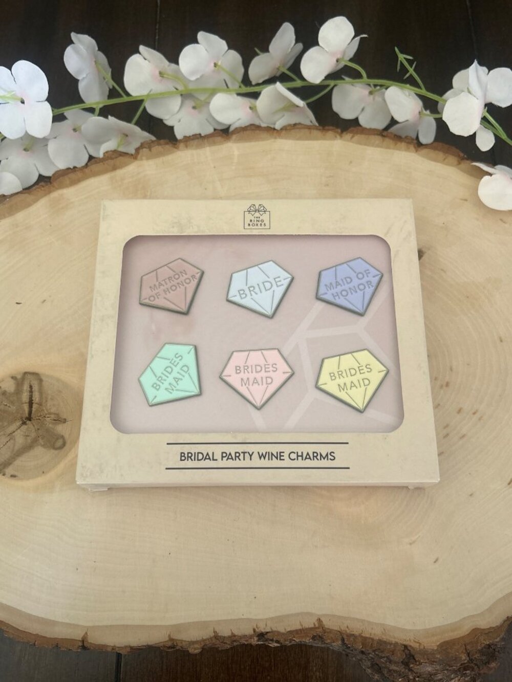Bridal Party Wine Charms Set By The Ring Boxes Pack Of 6 Colorful Diamonds